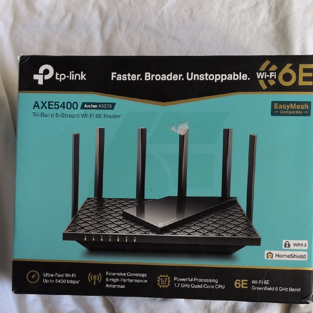 TP-Link AXE5400 Black Wi‑Fi 6E Tri‑Band Router with Six Antennas